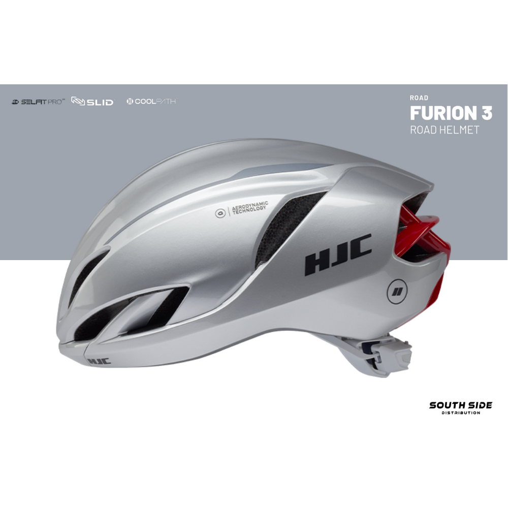 HJC FURION 3 Silver Red Road Helmet
